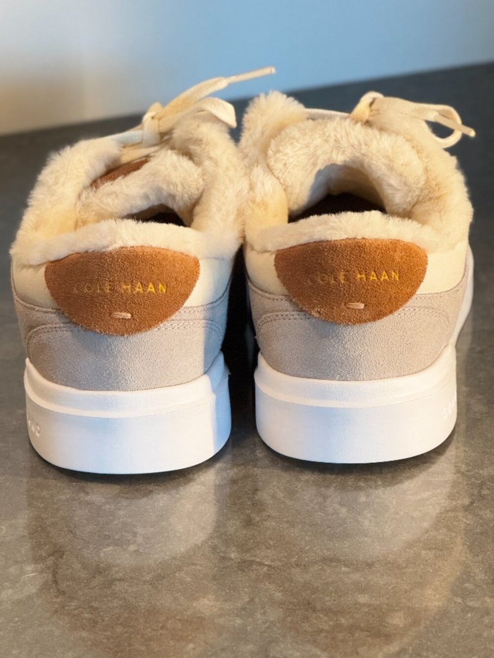 Cole Haan Grand Crosscourt Faux Fur Lined Tan Beige Suede Sneakers Size 9 - Picture 7 of 12